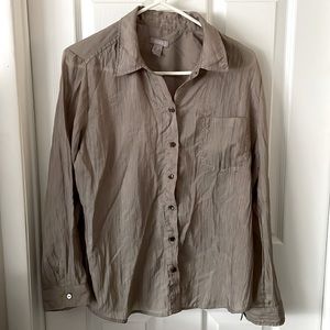 Chicos see through beige colored button up blouse
